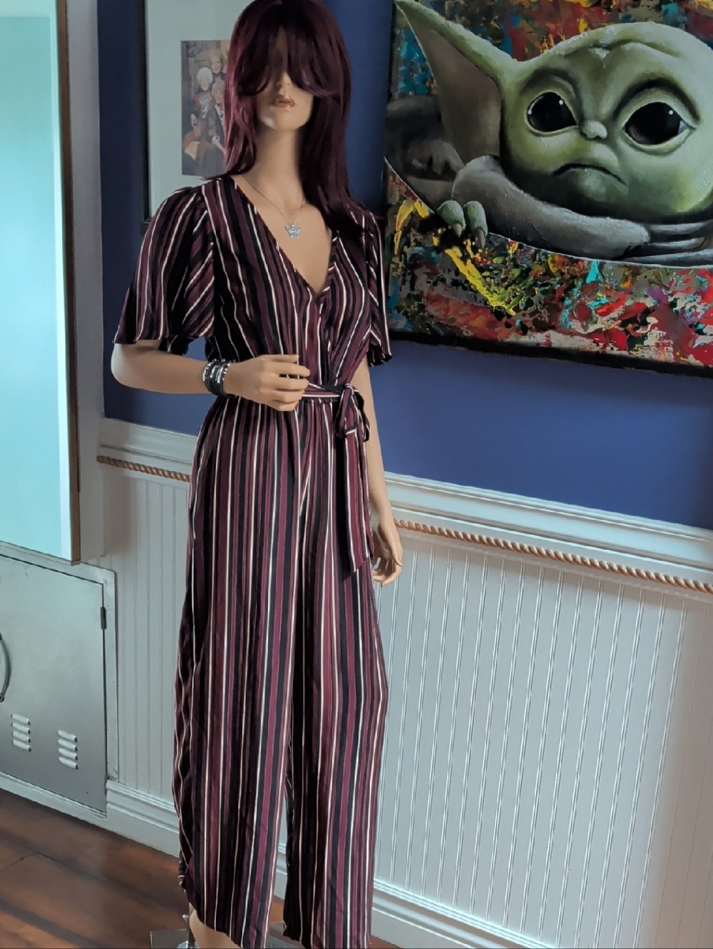 Xhilaration Burgundy Striped Jumpsuit Small - Picture 9 of 9
